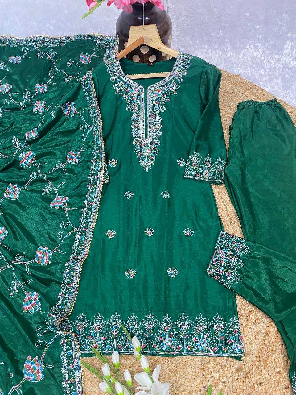 YNF CHINON KESH164 G71 SUITS & DRESSES WHOLESALE EMBROIDRY LONG KURTI GREEN SALWAR SUITS LADIES SILK MANUFACTURE - Deevit International