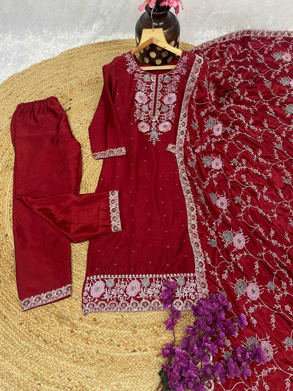 YNF CHINON KESH164 G72 SUITS & DRESSES WHOLESALE EMBROIDRY LADIES LONG KURTI RED SALWAR SUITS MANUFACTURE - Deevit International