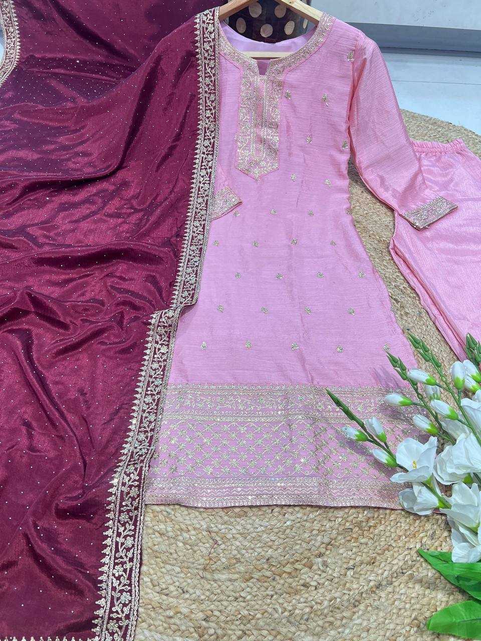 YNF CHINON KESH164 G76 SUITS & DRESSES WHOLESALE EMBROIDERY LONG KURTI PINK SALWAR SUITS MANUFACTURE - Deevit International