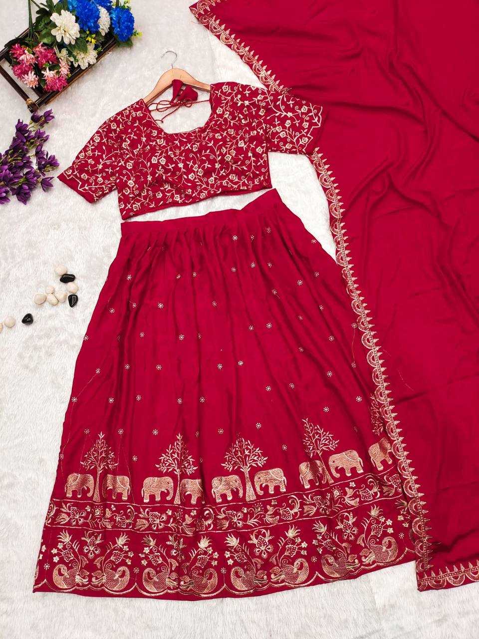 YNF CHINON KESH232 889 LEHENGAS WHOLESALE EMBROIDERED SILK WEDDING RED LEHENGAS MANUFACTURER - Deevit International