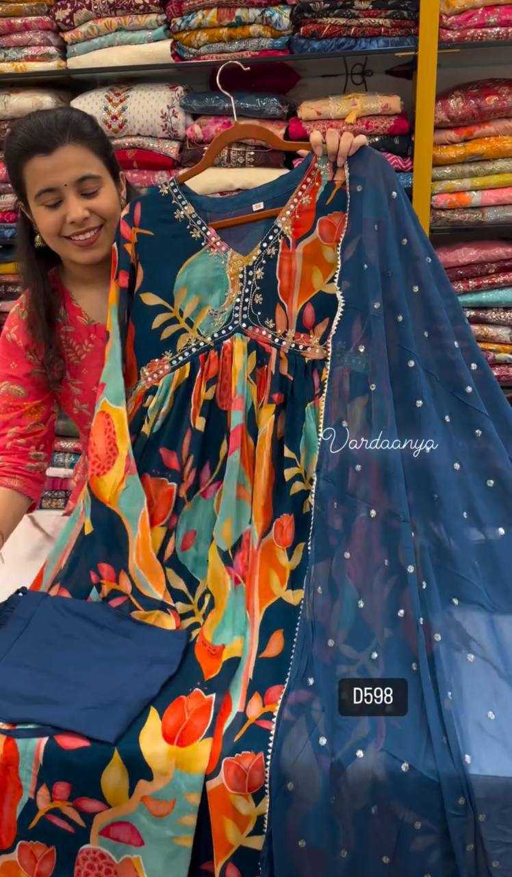 YNF CHINON KESH232 909 SUITS & DRESSES WHOLESALE PRINTED ALIA CUT LADIES BLUE SALWAR SUITS MANUFACTURE - Deevit International