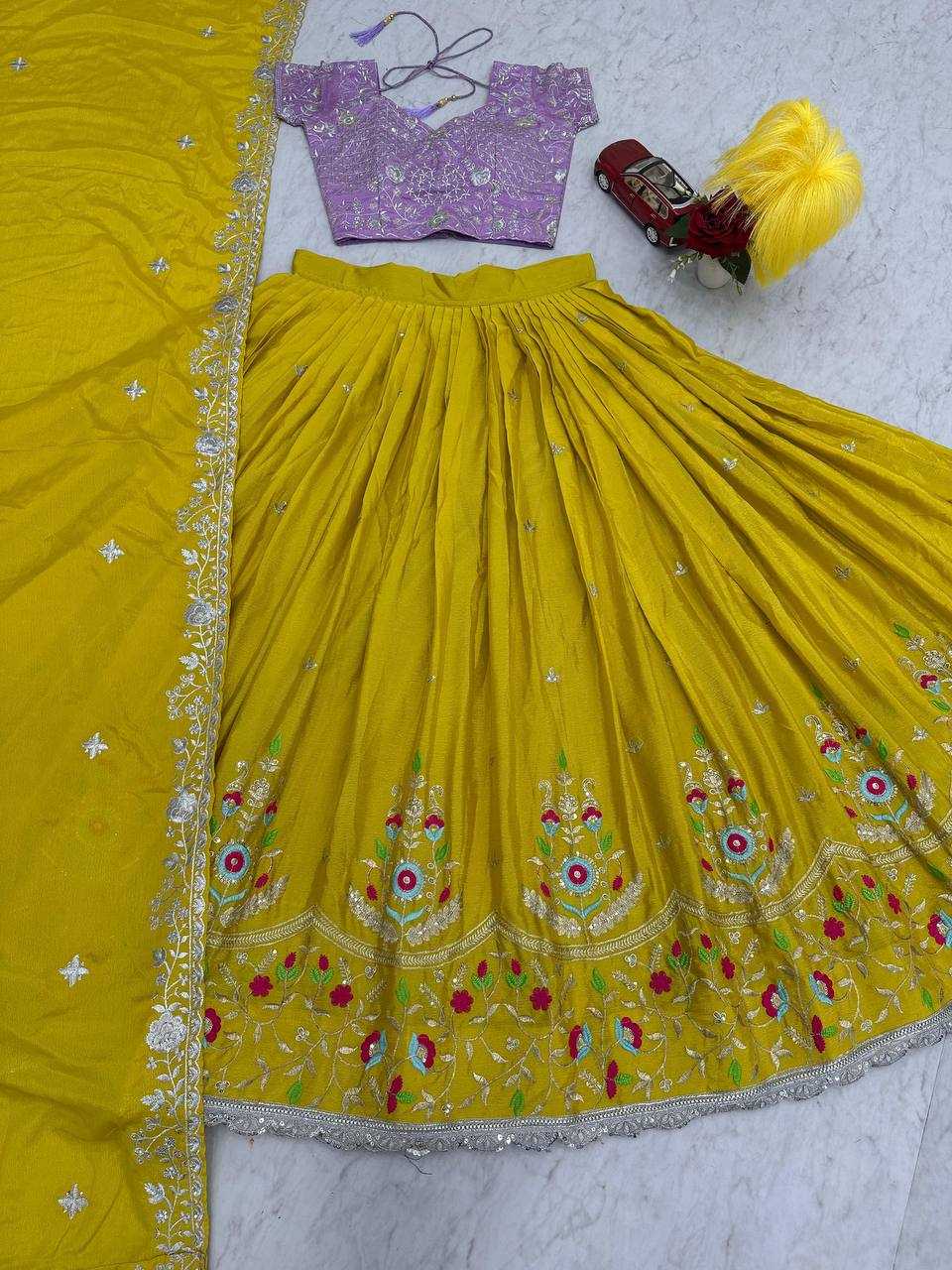 YNF CHINON SILK KESH120 201 LEHENGAS WHOLESALE WEDDING SEQUINS HALDI YELLOW LEHENGAS MANUFACTURER