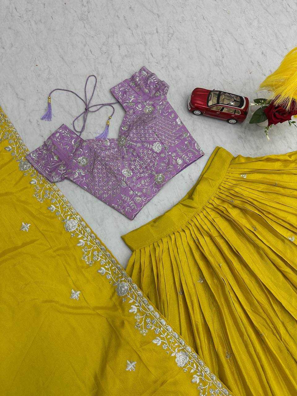 YNF CHINON SILK KESH120 201 LEHENGAS WHOLESALE WEDDING SEQUINS HALDI YELLOW LEHENGAS MANUFACTURER