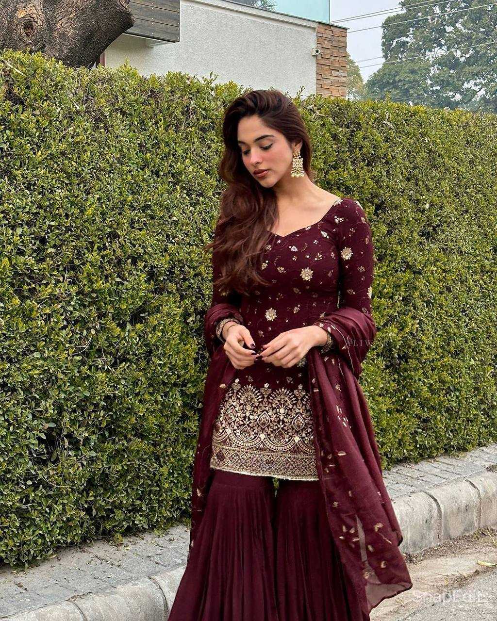 YNF CHINON SILK KESH144 5006 SUITS & DRESSES WHOLESALE SHARAR SALWAR EMBROIDERY LADIES SILK MAROON SALWARSUITS MANUFACTURER