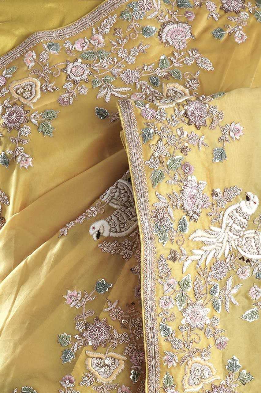 YNF CHINON SILK KESH188 9138 SAREES WHOLESALE SEQUENCE EMBROIDERED SILK YELLOW WEDDINGS SAREES MANUFACTURER