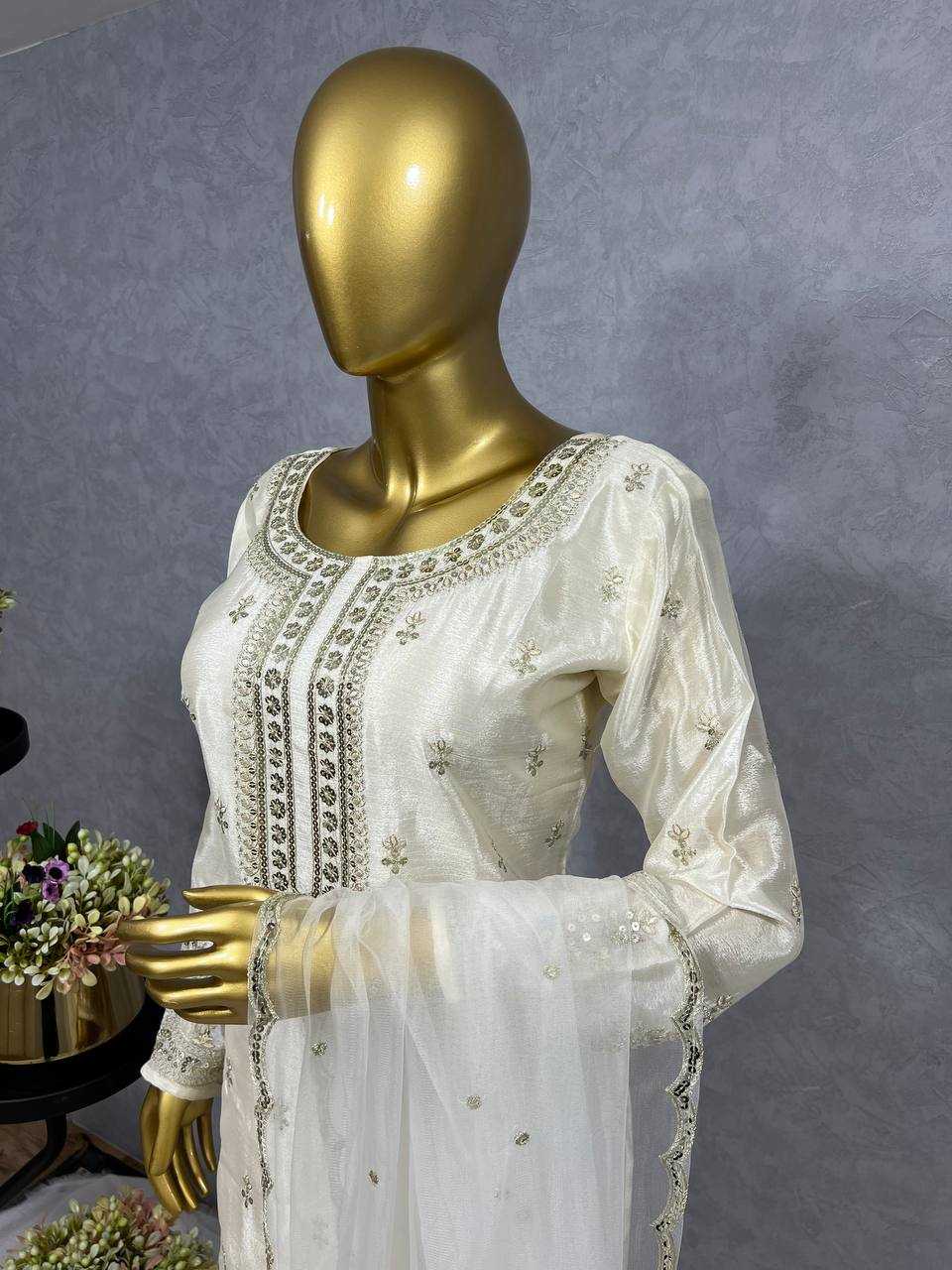 YNF CHINON SILK KESH227 1003 SUITS & DRESSES WHOLESALE LADIES EMBROIDERY LADIES SILK WHITE SALWAR SUITS MANUFACTURER