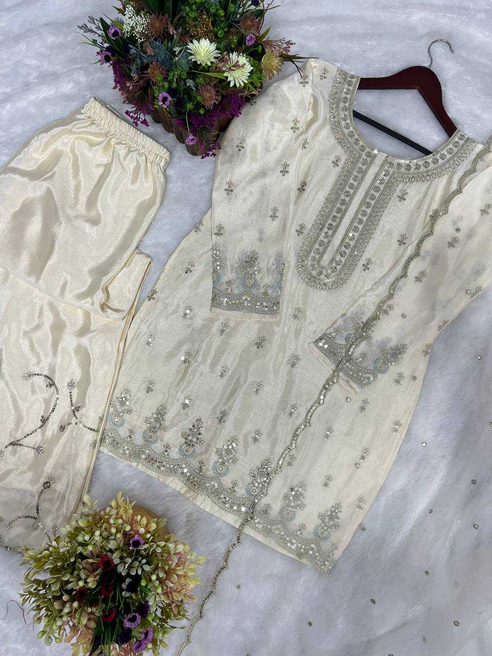 YNF CHINON SILK KESH227 1003 SUITS & DRESSES WHOLESALE LADIES EMBROIDERY LADIES SILK WHITE SALWAR SUITS MANUFACTURER