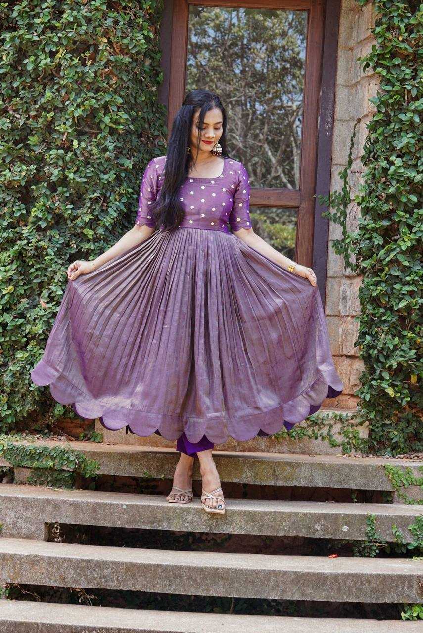 YNF CHINON SILK KESH232 983 GOWNS WHOLESALE FANCY ANARKALI SILK PURPLE GOWNS MANUFACTURER - Deevit International