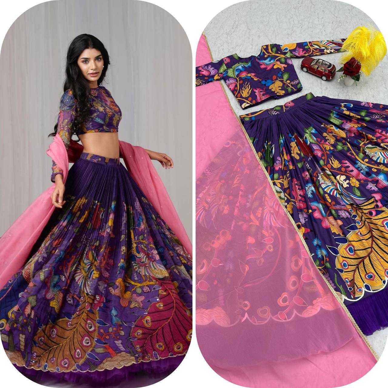 YNF COTTON KESH119 458 LEHENGAS WHOLESALE KALAMKARI PRINTED BLUE LEHENGAS MANUFACTURER - Deevit International