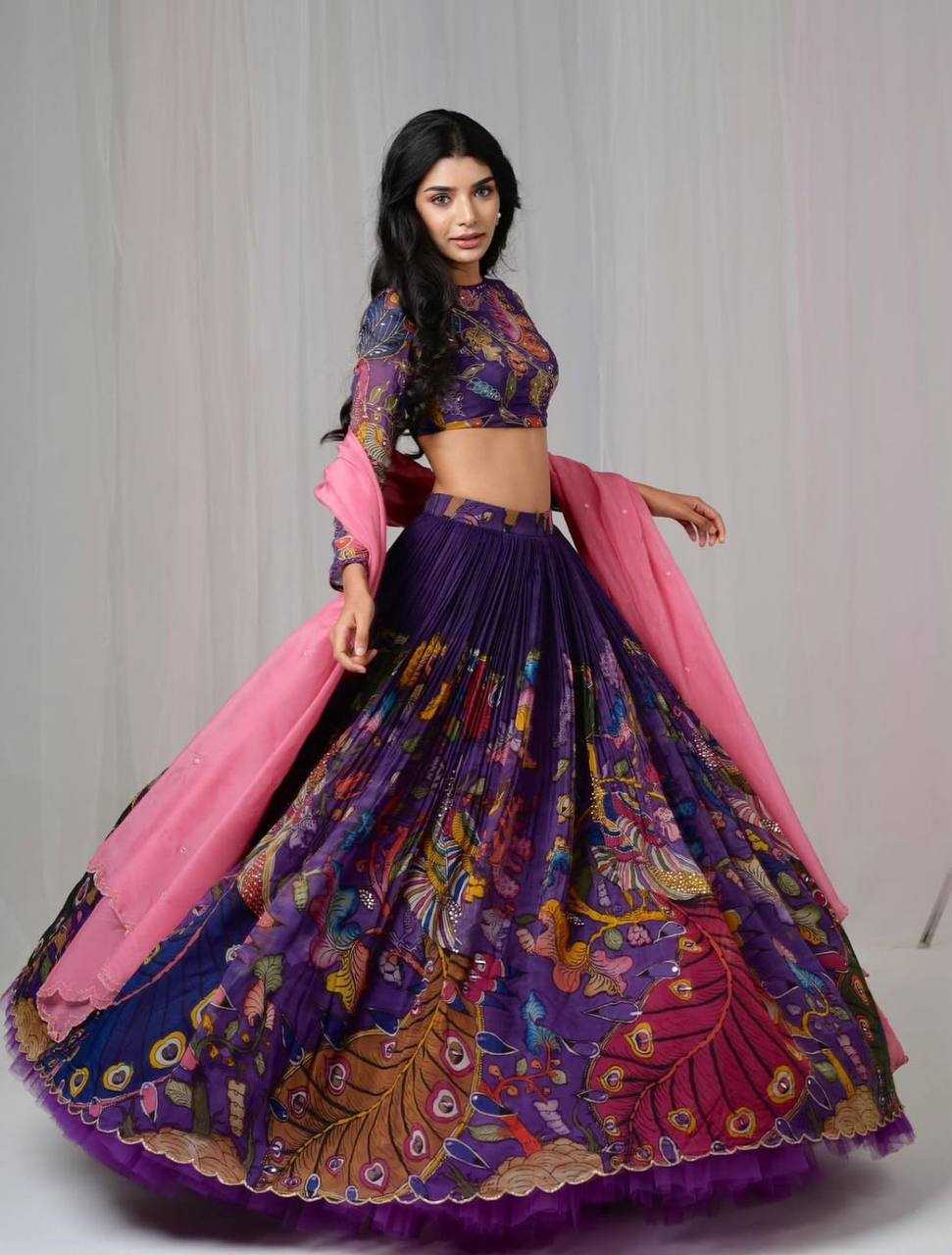 YNF COTTON KESH119 458 LEHENGAS WHOLESALE KALAMKARI PRINTED BLUE LEHENGAS MANUFACTURER - Deevit International