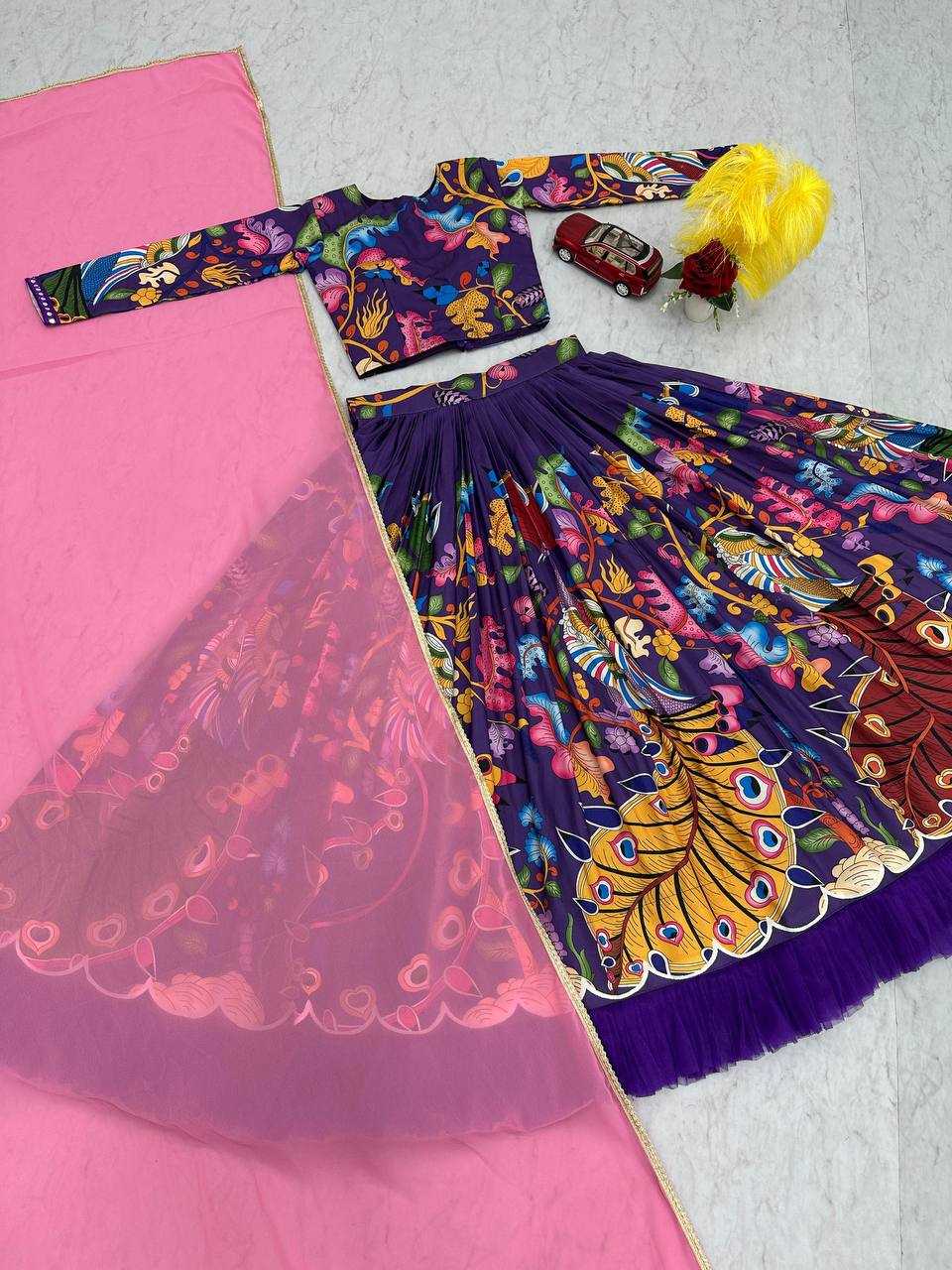 YNF COTTON KESH119 458 LEHENGAS WHOLESALE KALAMKARI PRINTED BLUE LEHENGAS MANUFACTURER - Deevit International