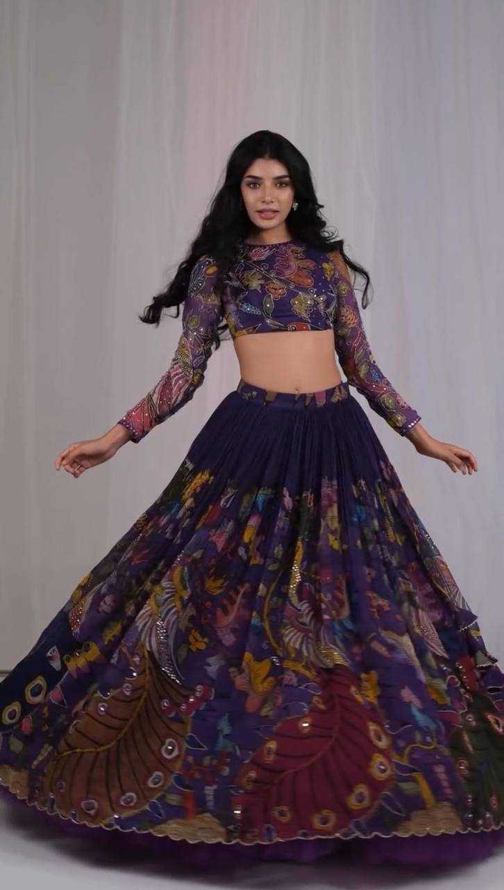 YNF COTTON KESH119 458 LEHENGAS WHOLESALE KALAMKARI PRINTED BLUE LEHENGAS MANUFACTURER - Deevit International