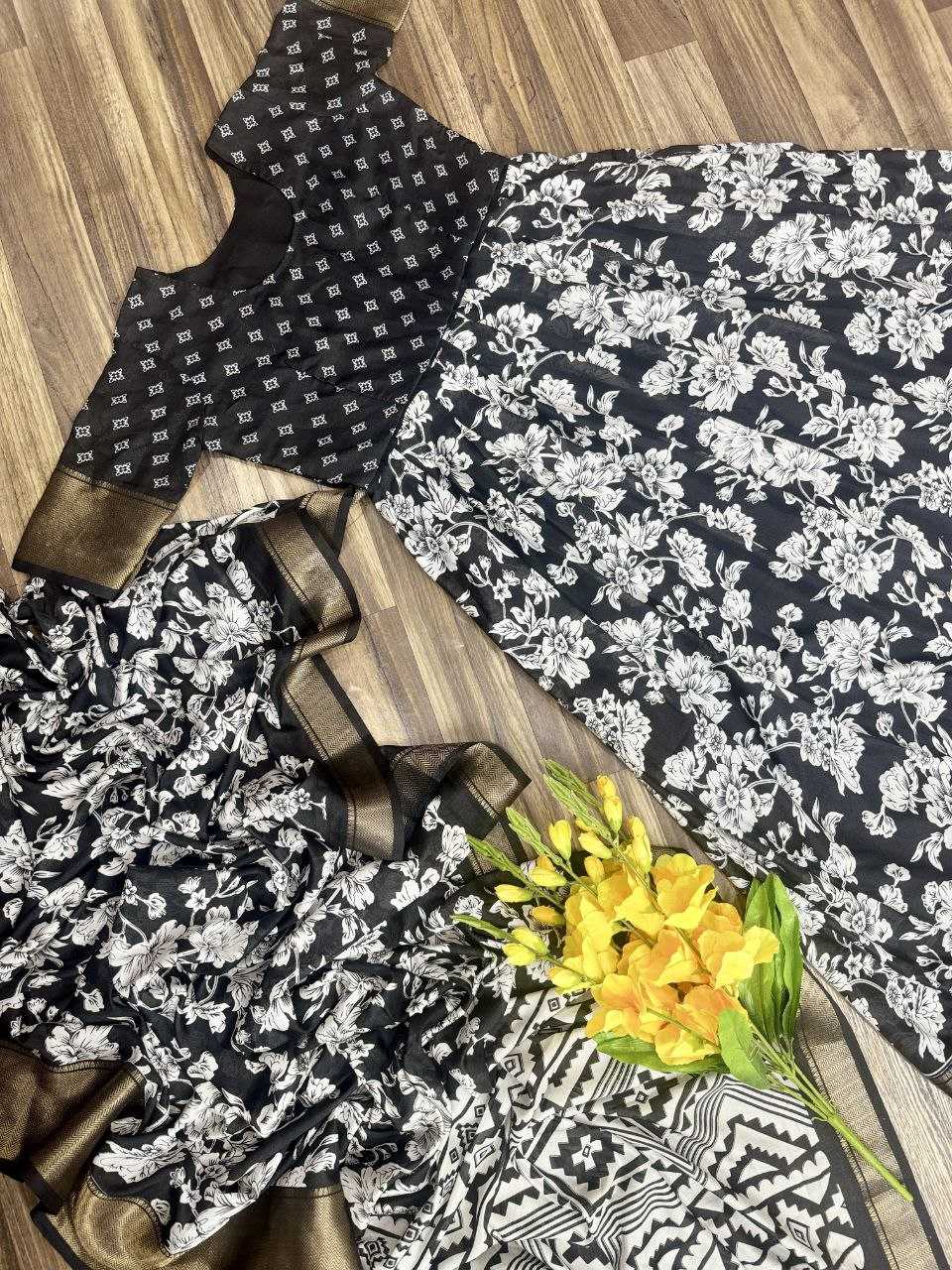 YNF COTTON KESH188 9225 SAREES GOWNS WHOLESALE FANCY PRINTED BLACK GOWNS SAREE GOWNS MANUFACTURER