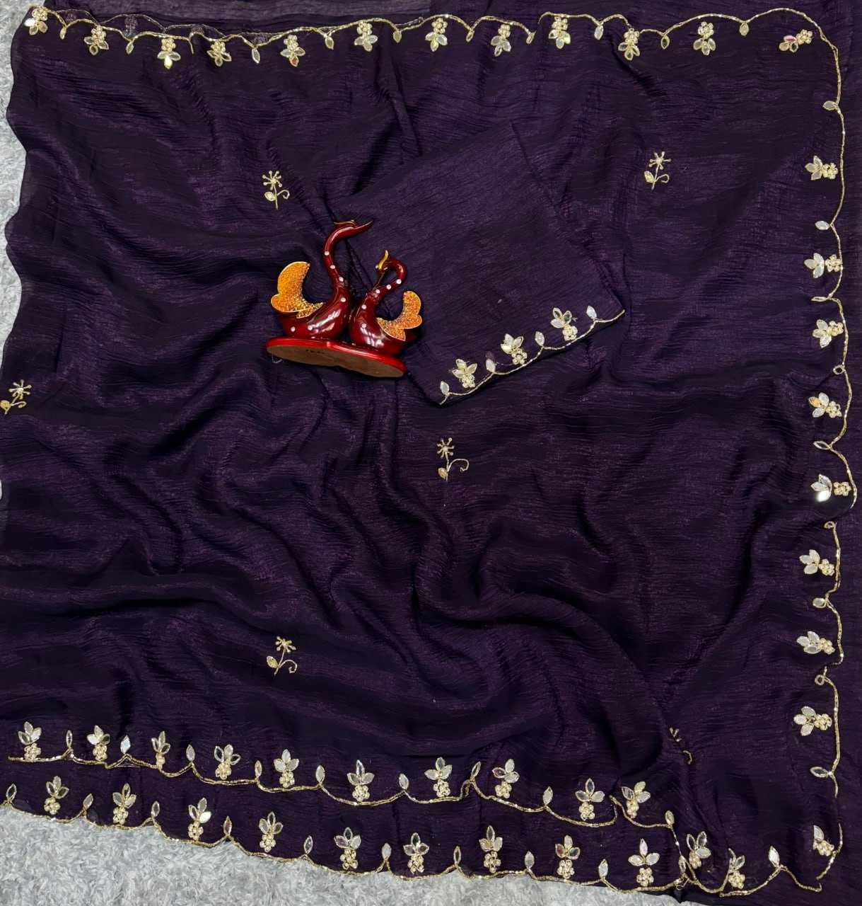 YNF CRUSH SILK RIN151 5388 SAREES WHOLESALE HAND WORK CUT WORK SILK PURPLE SAREES MANUFACTURER - Deevit International