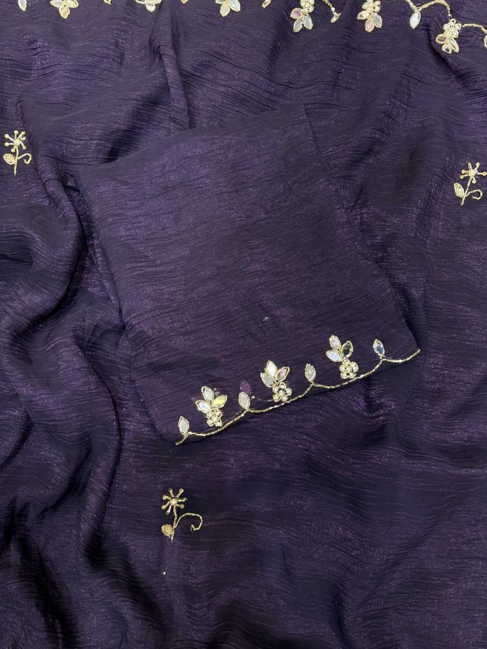 YNF CRUSH SILK RIN151 5388 SAREES WHOLESALE HAND WORK CUT WORK SILK PURPLE SAREES MANUFACTURER - Deevit International