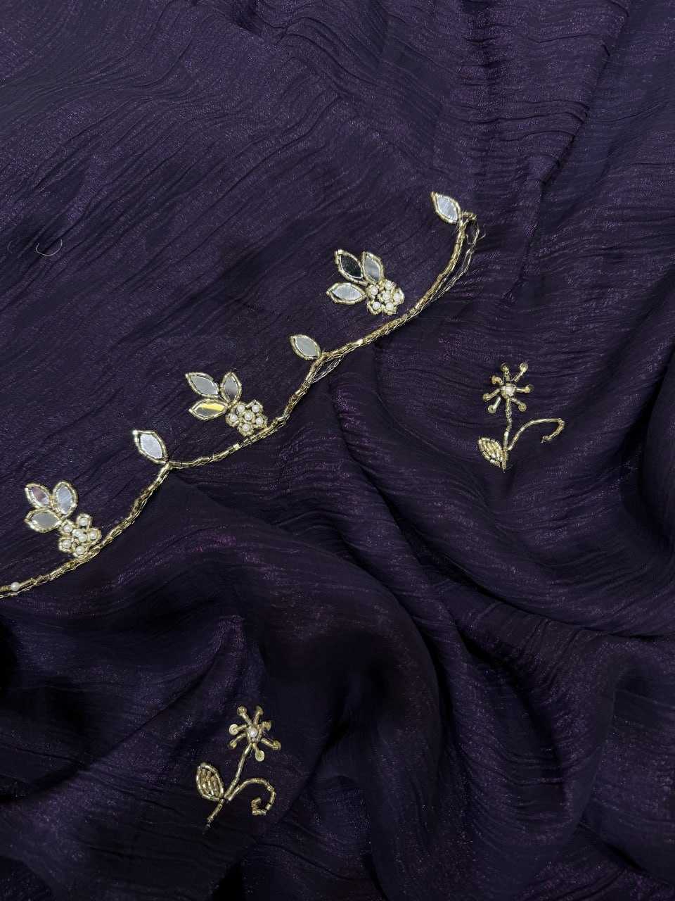 YNF CRUSH SILK RIN151 5388 SAREES WHOLESALE HAND WORK CUT WORK SILK PURPLE SAREES MANUFACTURER - Deevit International