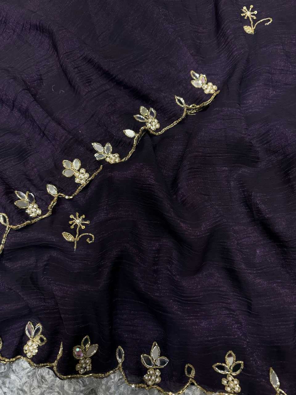 YNF CRUSH SILK RIN151 5388 SAREES WHOLESALE HAND WORK CUT WORK SILK PURPLE SAREES MANUFACTURER - Deevit International