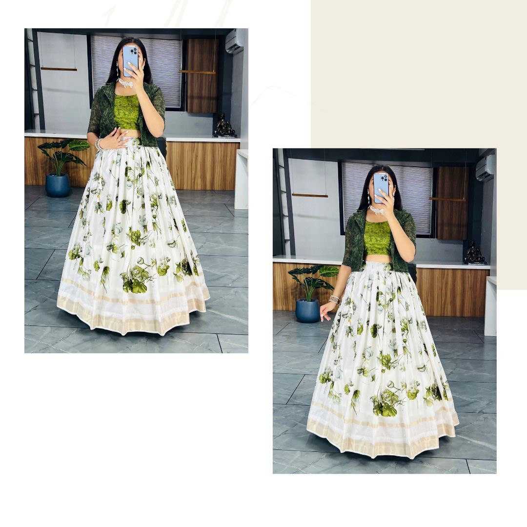 YNF DOLA SILK RIN119 6138 LEHENGAS WHOLESALE SILK PRINTED JACKET STULE WHITE LEHENGAS MANUFACTURER - Deevit International