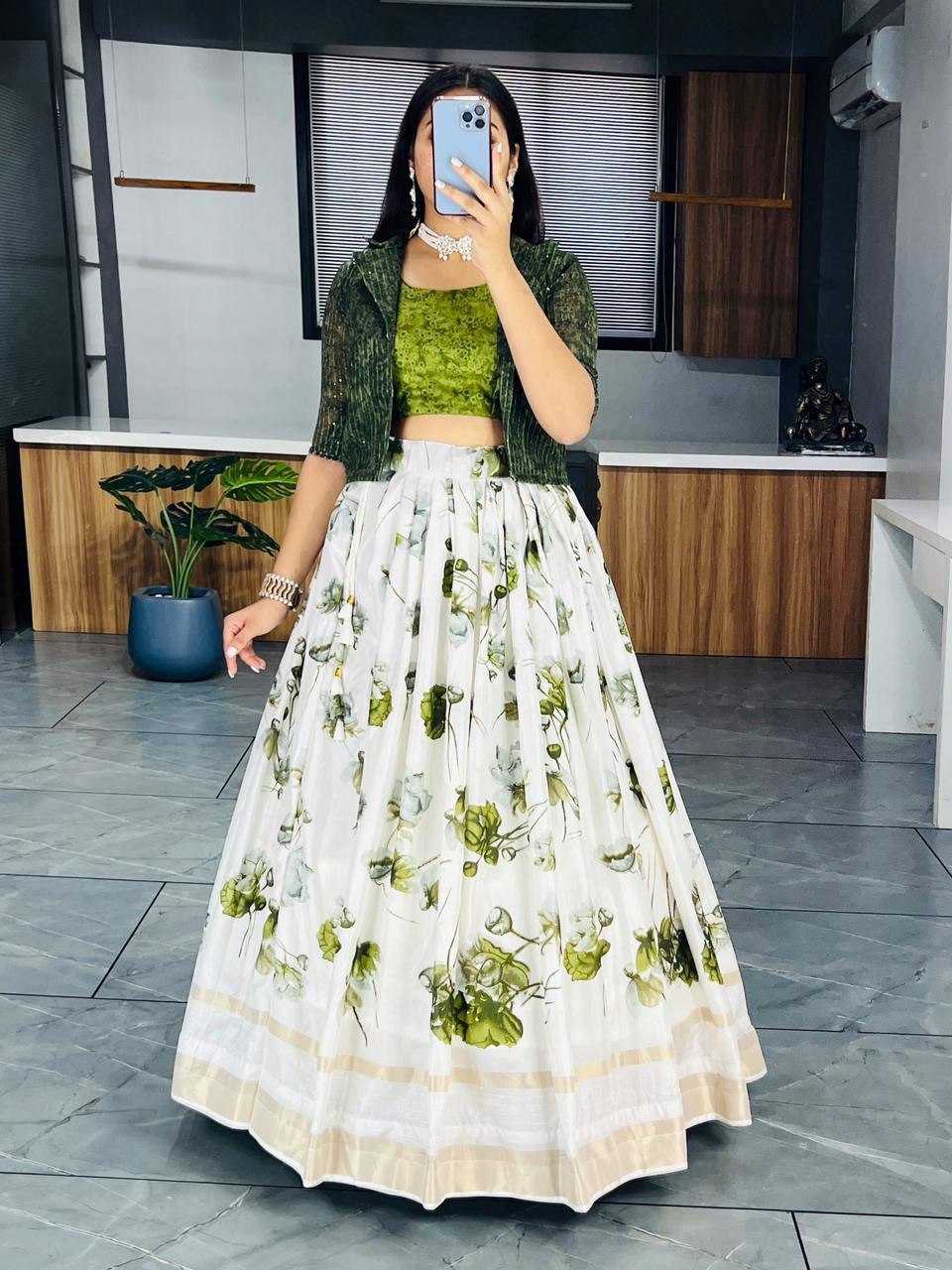 YNF DOLA SILK RIN119 6138 LEHENGAS WHOLESALE SILK PRINTED JACKET STULE WHITE LEHENGAS MANUFACTURER - Deevit International