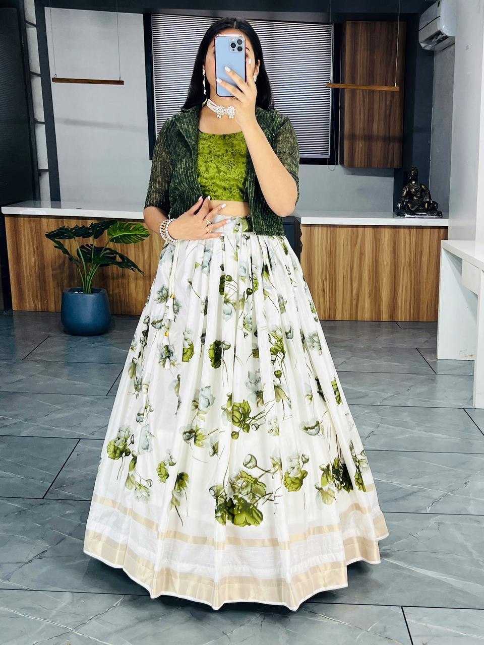 YNF DOLA SILK RIN119 6138 LEHENGAS WHOLESALE SILK PRINTED JACKET STULE WHITE LEHENGAS MANUFACTURER - Deevit International