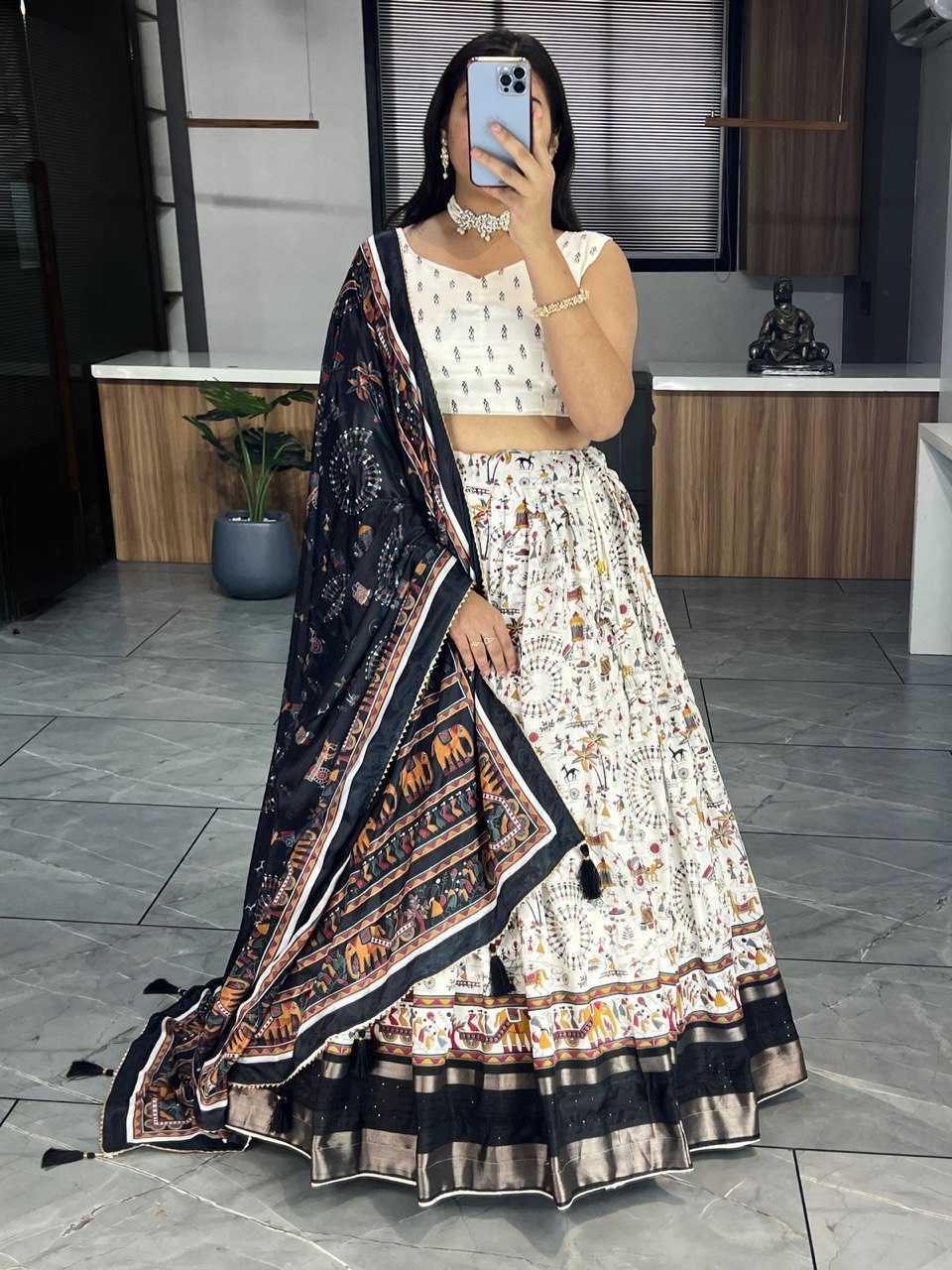 YNF DOLA SILK RIN119 6140 LEHENGAS WHOLESALE TRADITIONAL SILK PRINTED WHITE LEHENGAS MANUFACTURER - Deevit International