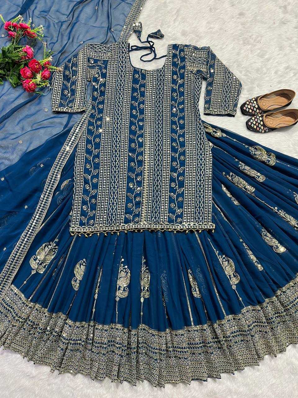 YNF FAUX GEORGETTE KESH145 3011 LEHENGAS WHOLESALE GEORGETTE EMBROIDERED BLUE LEHENGAS MANUFACTURER - Deevit International