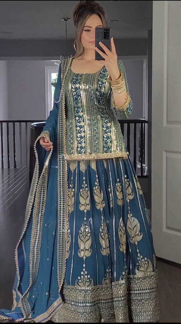 YNF FAUX GEORGETTE KESH145 3011 LEHENGAS WHOLESALE GEORGETTE EMBROIDERED BLUE LEHENGAS MANUFACTURER - Deevit International