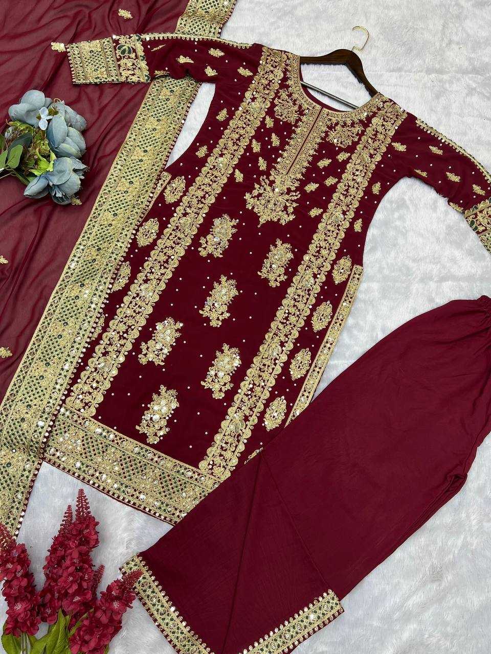 YNF FAUX GEORGETTE KESH157 1677 SUITS & DRESSES GEORGETTE EMBROIDERY LONG KURTI MAROON SALWAR WHOLESALE PAKISTANI LADIES SILK LONG KURTIS SUITS MANUFACTURER - Deevit International