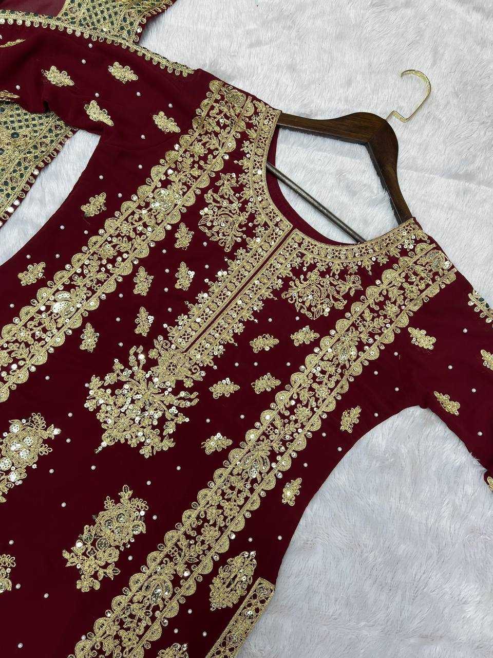 YNF FAUX GEORGETTE KESH157 1677 SUITS & DRESSES GEORGETTE EMBROIDERY LONG KURTI MAROON SALWAR WHOLESALE PAKISTANI LADIES SILK LONG KURTIS SUITS MANUFACTURER - Deevit International