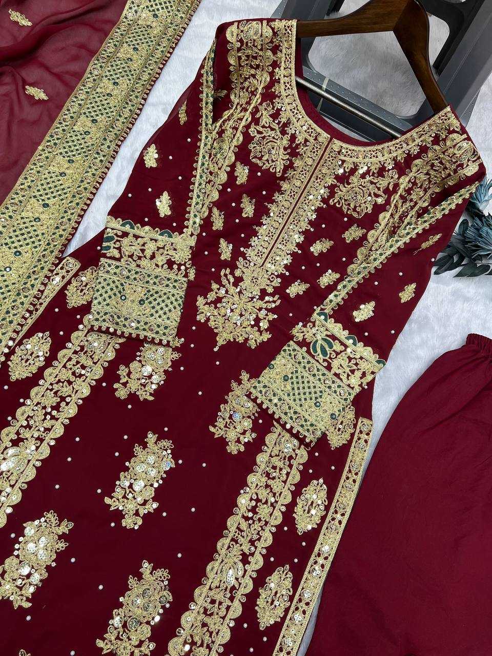 YNF FAUX GEORGETTE KESH157 1677 SUITS & DRESSES GEORGETTE EMBROIDERY LONG KURTI MAROON SALWAR WHOLESALE PAKISTANI LADIES SILK LONG KURTIS SUITS MANUFACTURER - Deevit International