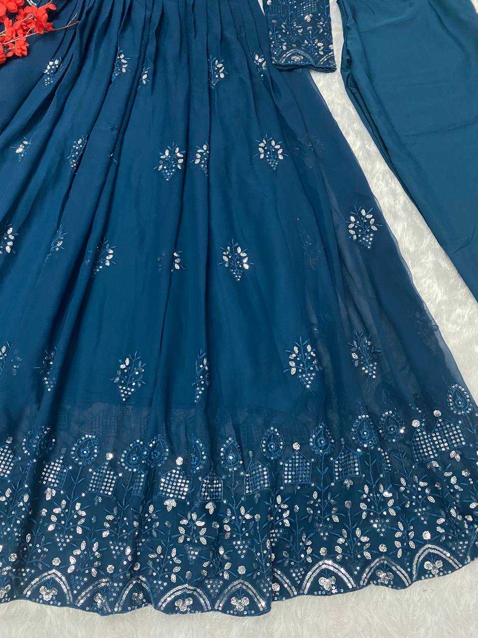 YNF FAUX GEORGETTE KESH164 G55 GOWNS WHOLESALE EMBROIDERED ANARKALI GEORGETTE BLUE GOWNS MANUFACTURER - Deevit International