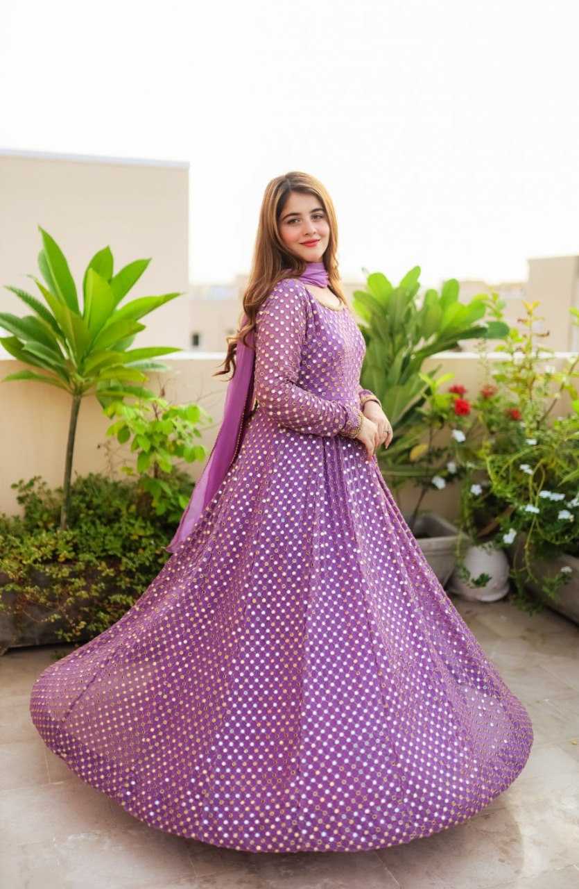 YNF FAUX GEORGETTE KESH164 G67 GOWNS WHOLESALE EMBROIDERED WEDDING LONG GEORGETTE PURPLE GOWNS MANUFACTURER - Deevit International