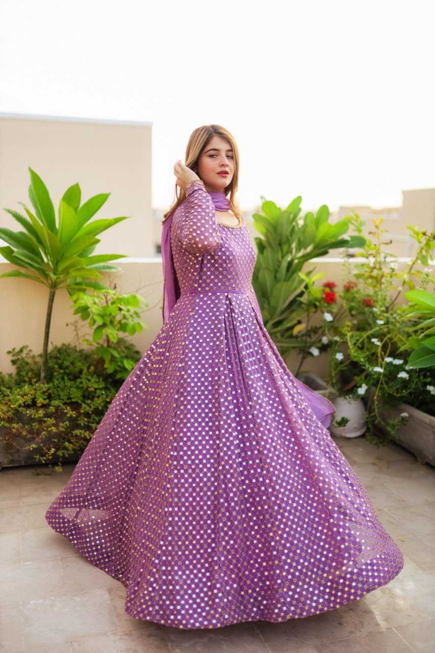 YNF FAUX GEORGETTE KESH164 G67 GOWNS WHOLESALE EMBROIDERED WEDDING LONG GEORGETTE PURPLE GOWNS MANUFACTURER - Deevit International