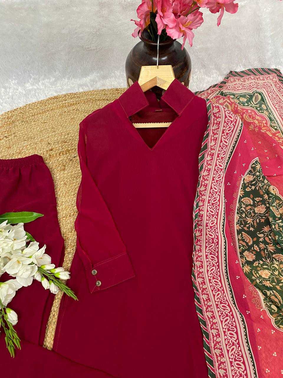 YNF FAUX GEORGETTE KESH164 G69 SUITS & DRESSES WHOLESALE GEORGETTE LONG KURTI RED SALWAR SUITS MANUFACTURE - Deevit International