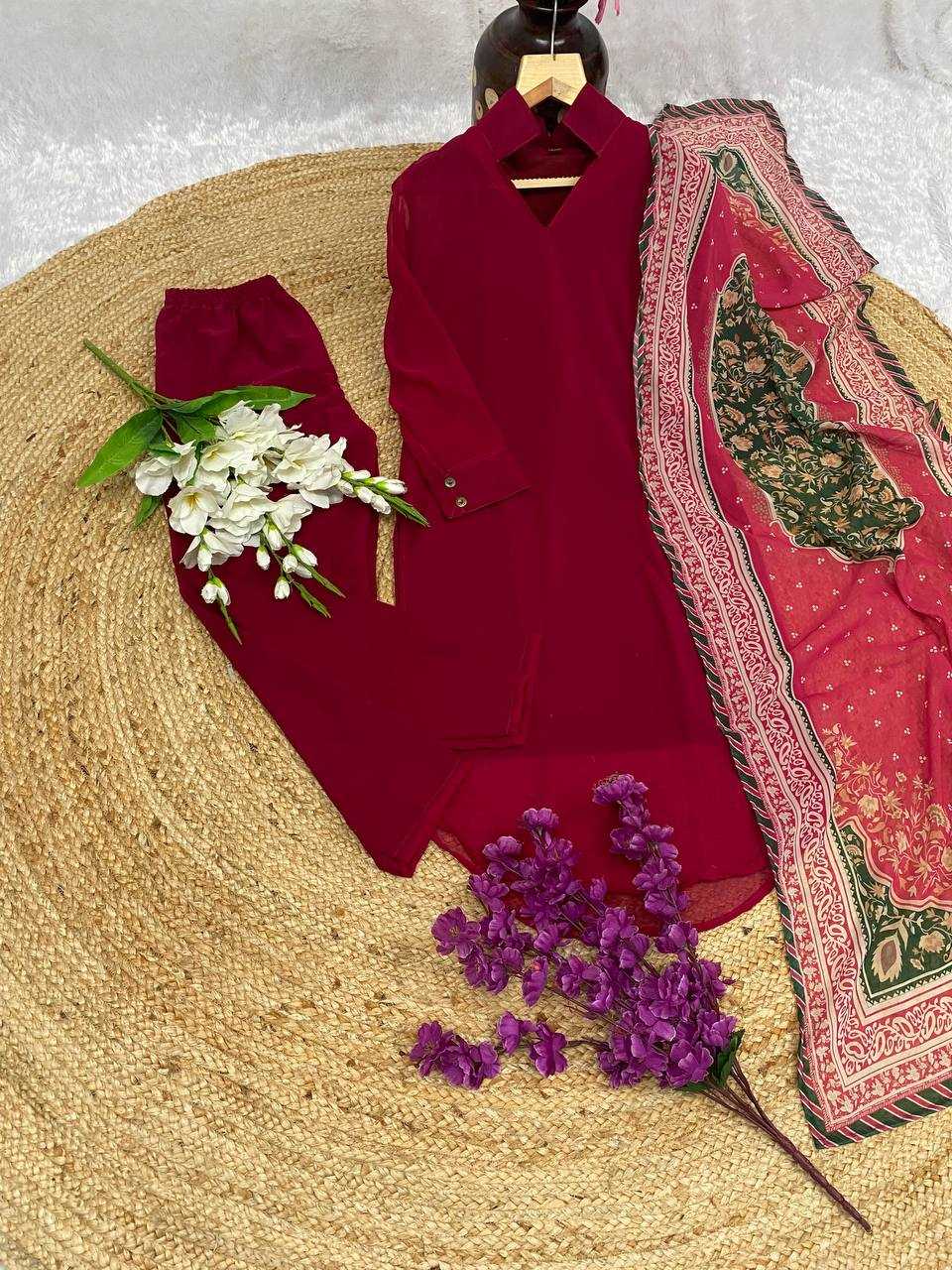 YNF FAUX GEORGETTE KESH164 G69 SUITS & DRESSES WHOLESALE GEORGETTE LONG KURTI RED SALWAR SUITS MANUFACTURE - Deevit International