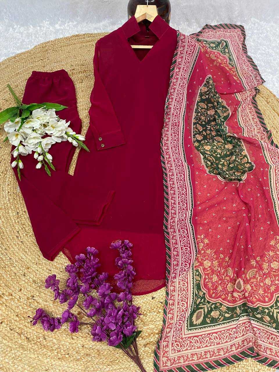 YNF FAUX GEORGETTE KESH164 G69 SUITS & DRESSES WHOLESALE GEORGETTE LONG KURTI RED SALWAR SUITS MANUFACTURE - Deevit International