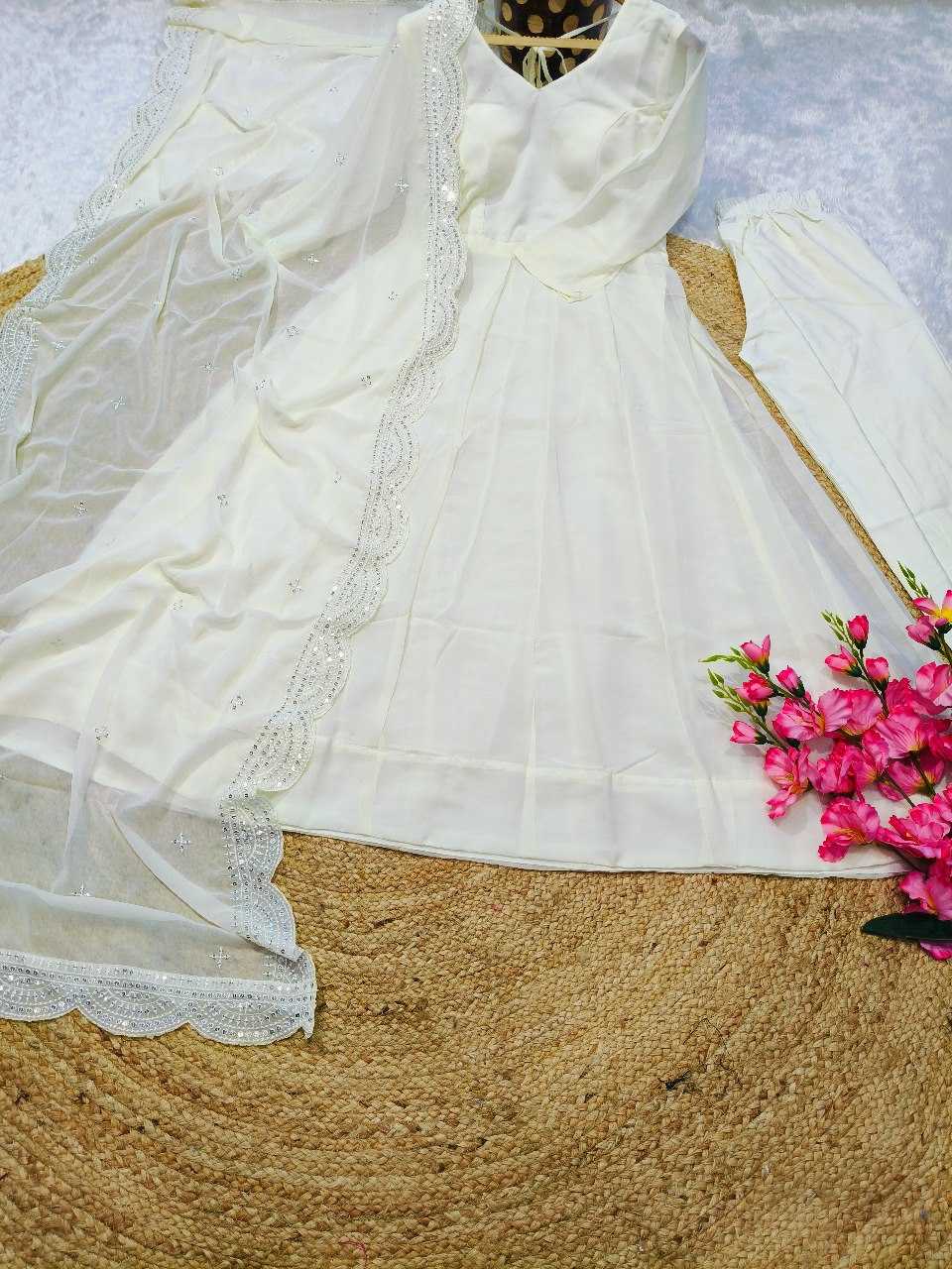 YNF FAUX GEORGETTE KESH164 G77 GOWNS WHOLESALE ANARKALI GEORGETTE WHITE GOWNS MANUFACTURER