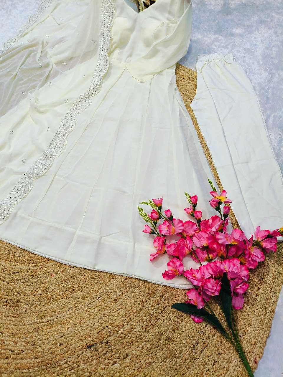 YNF FAUX GEORGETTE KESH164 G77 GOWNS WHOLESALE ANARKALI GEORGETTE WHITE GOWNS MANUFACTURER