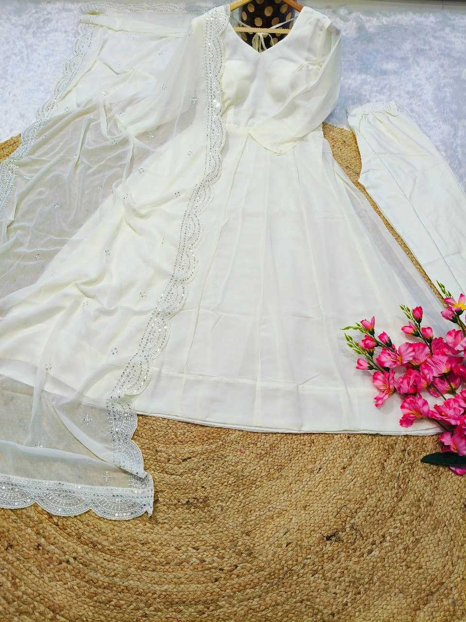 YNF FAUX GEORGETTE KESH164 G77 GOWNS WHOLESALE ANARKALI GEORGETTE WHITE GOWNS MANUFACTURER