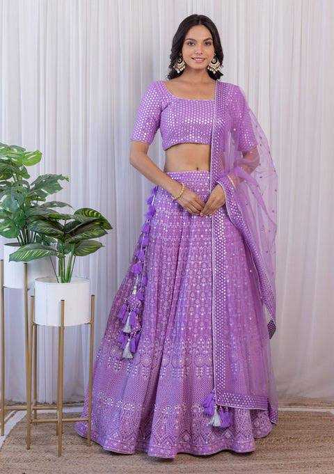 YNF FAUX GEORGETTE KESH164 L09 LEHENGAS WHOLESALE DESIGENR GEORGETTE WEDDING SEQUINS PURPLE LEHENGAS MANUFACTURER - Deevit International