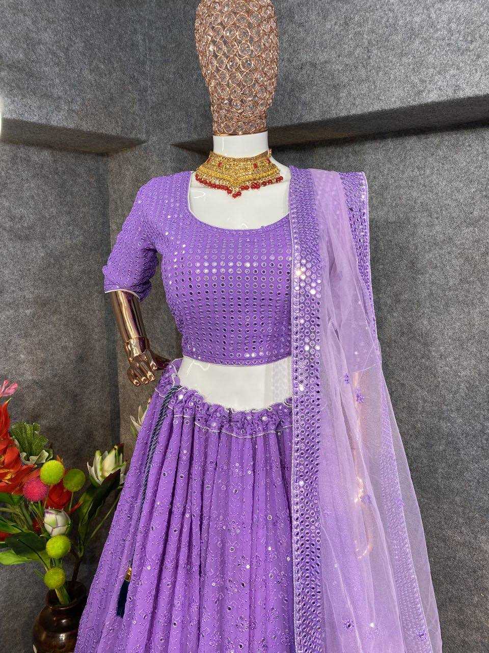 YNF FAUX GEORGETTE KESH164 L09 LEHENGAS WHOLESALE DESIGENR GEORGETTE WEDDING SEQUINS PURPLE LEHENGAS MANUFACTURER - Deevit International