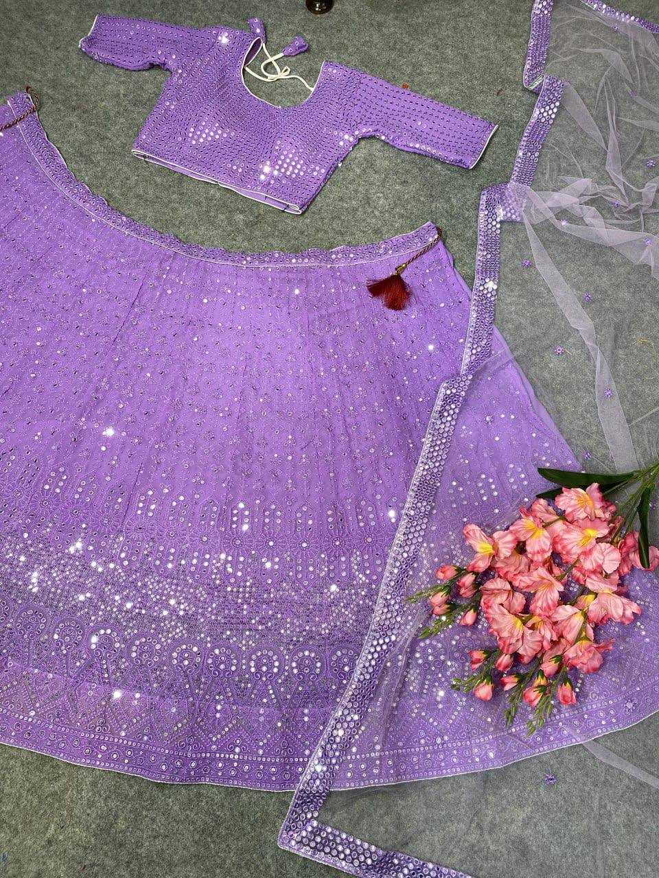 YNF FAUX GEORGETTE KESH164 L09 LEHENGAS WHOLESALE DESIGENR GEORGETTE WEDDING SEQUINS PURPLE LEHENGAS MANUFACTURER - Deevit International