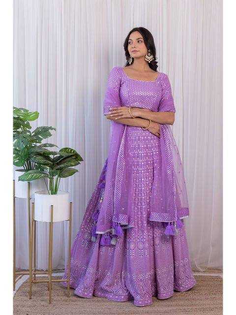 YNF FAUX GEORGETTE KESH164 L09 LEHENGAS WHOLESALE DESIGENR GEORGETTE WEDDING SEQUINS PURPLE LEHENGAS MANUFACTURER - Deevit International