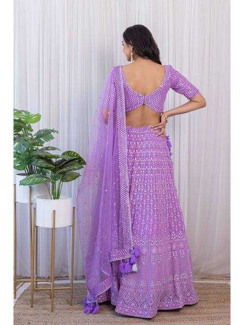 YNF FAUX GEORGETTE KESH164 L09 LEHENGAS WHOLESALE DESIGENR GEORGETTE WEDDING SEQUINS PURPLE LEHENGAS MANUFACTURER - Deevit International