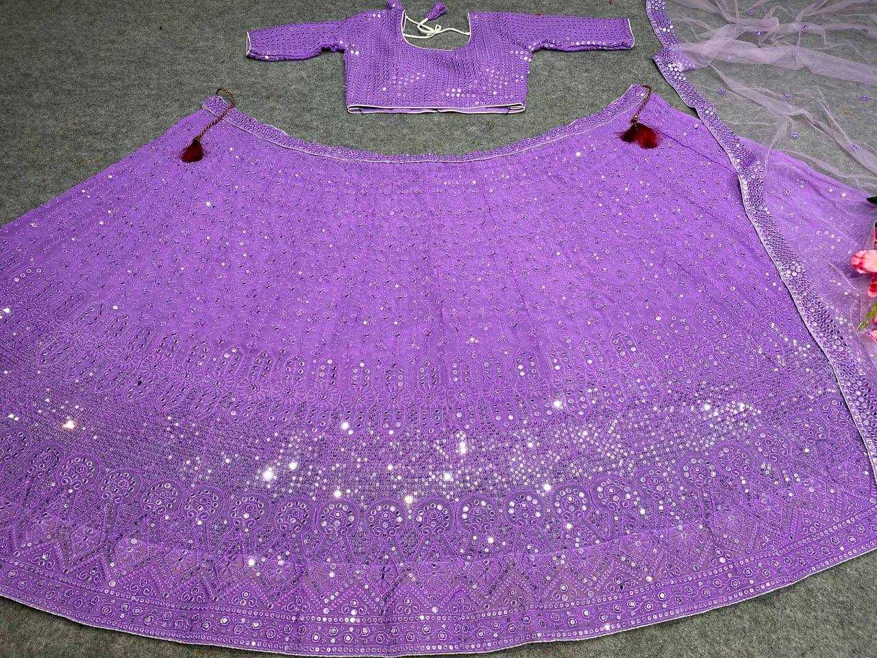 YNF FAUX GEORGETTE KESH164 L09 LEHENGAS WHOLESALE DESIGENR GEORGETTE WEDDING SEQUINS PURPLE LEHENGAS MANUFACTURER - Deevit International