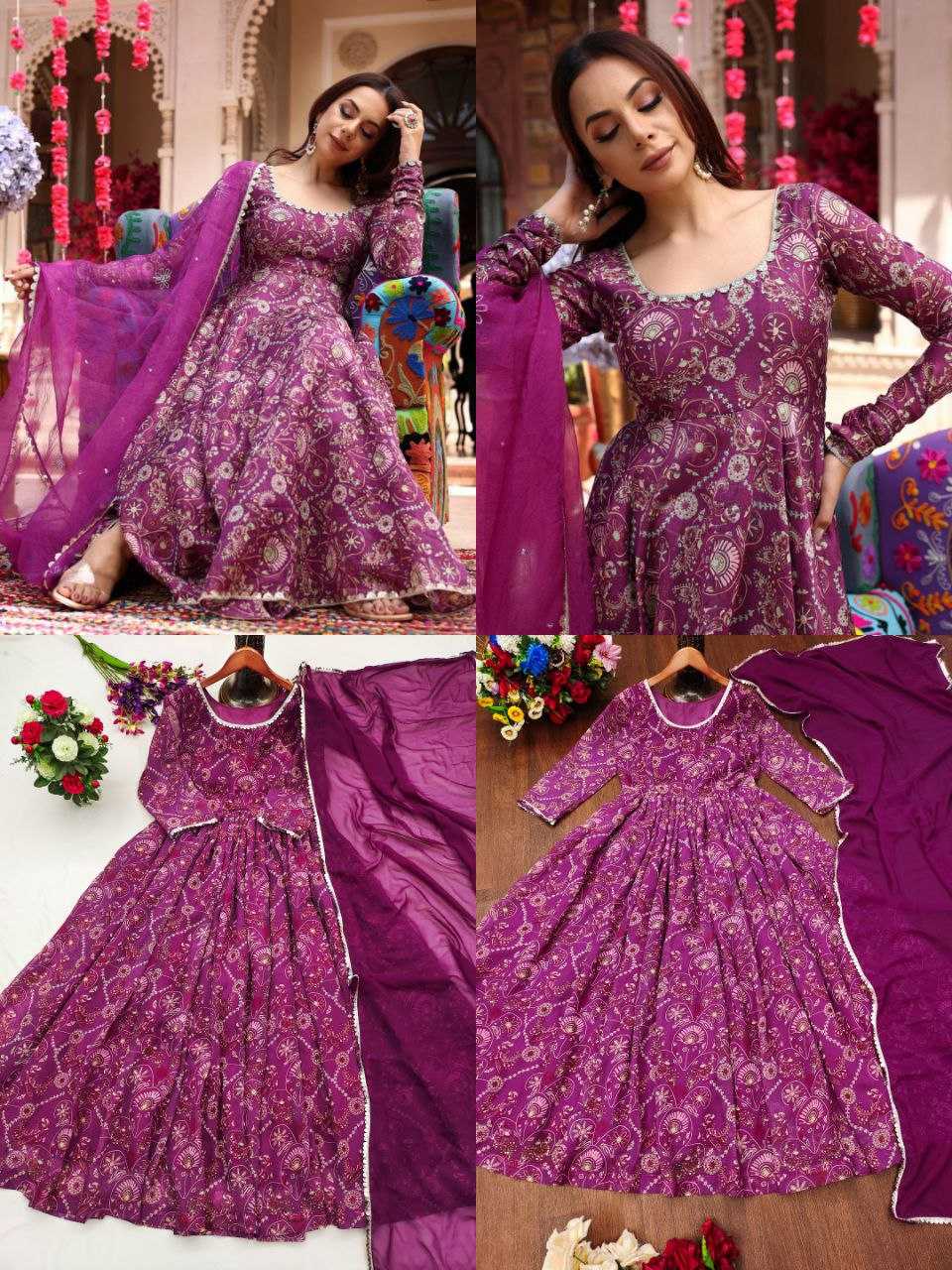 YNF FAUX GEORGETTE KESH188 9201 GOWNS WHOLESALE PRINTED ANARKALI LONG SIMPLE PURPLE GOWNS MANUFACTURER