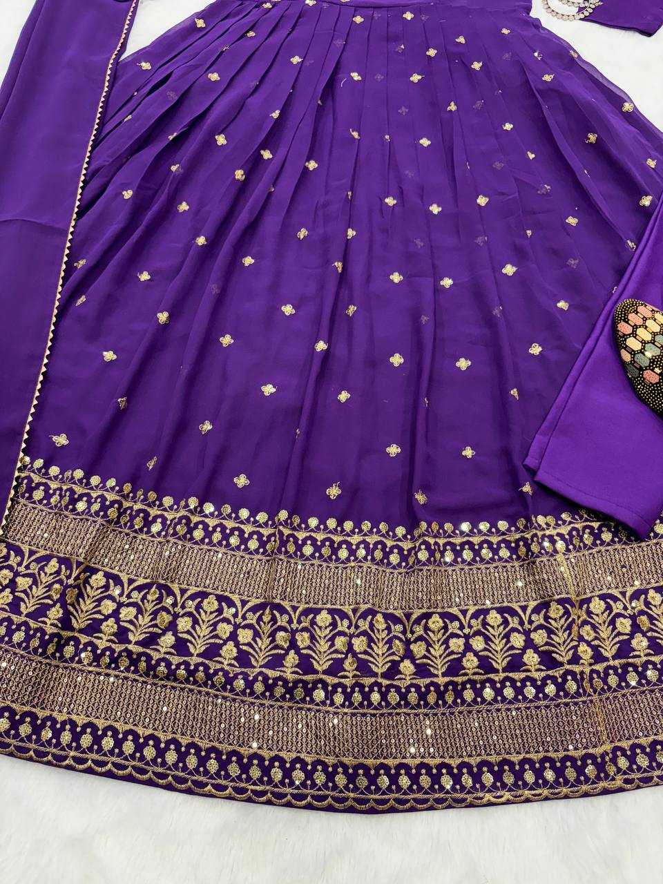 YNF FAUX GEORGETTE KESH224 184 GOWNS WHOLESALE EMBROIDERED ANARKALI LONG GEORGETTE GOWNS WITH DUPATTA PURPLE GOWNS MANUFACTURER