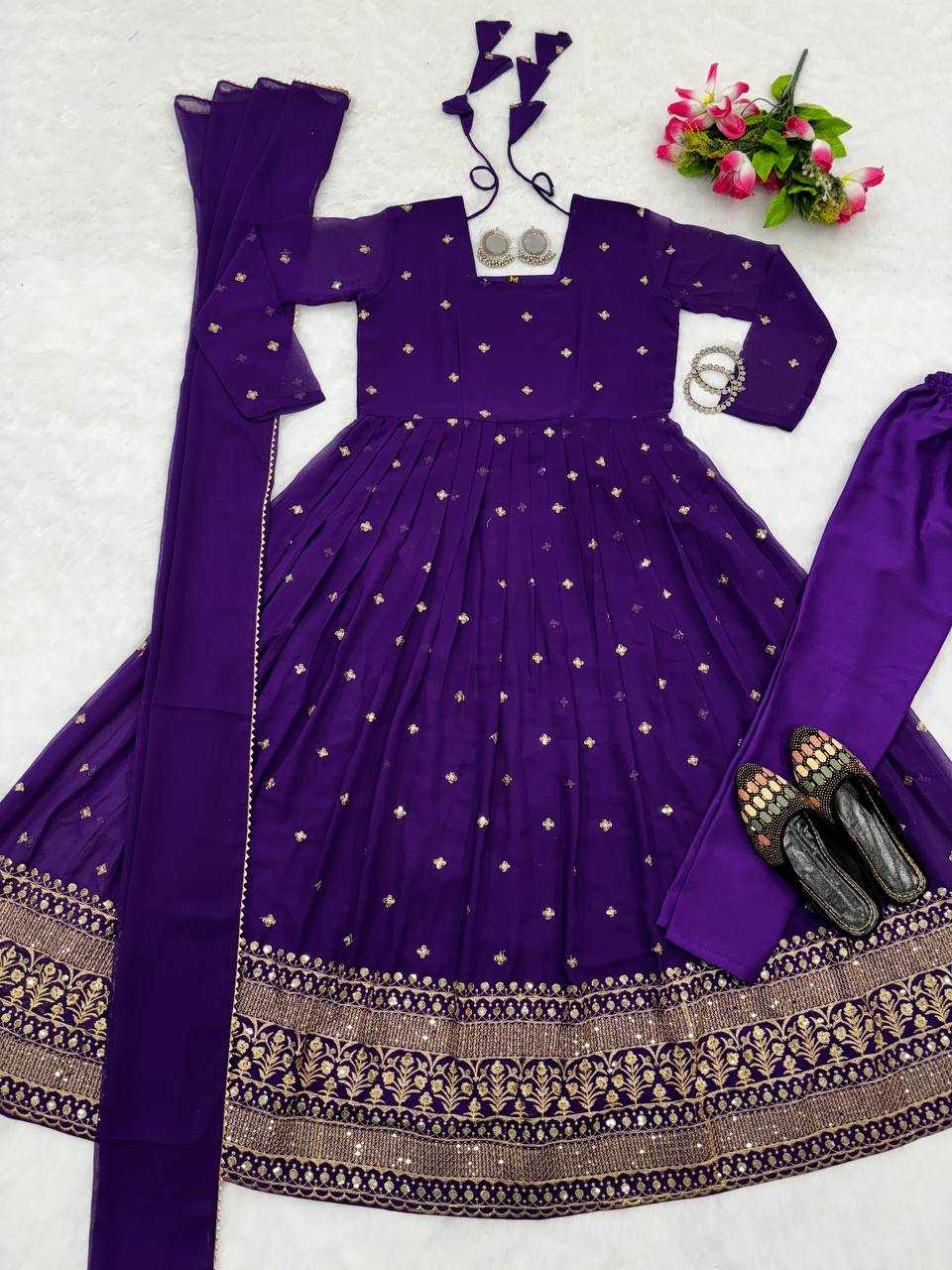 YNF FAUX GEORGETTE KESH224 184 GOWNS WHOLESALE EMBROIDERED ANARKALI LONG GEORGETTE GOWNS WITH DUPATTA PURPLE GOWNS MANUFACTURER