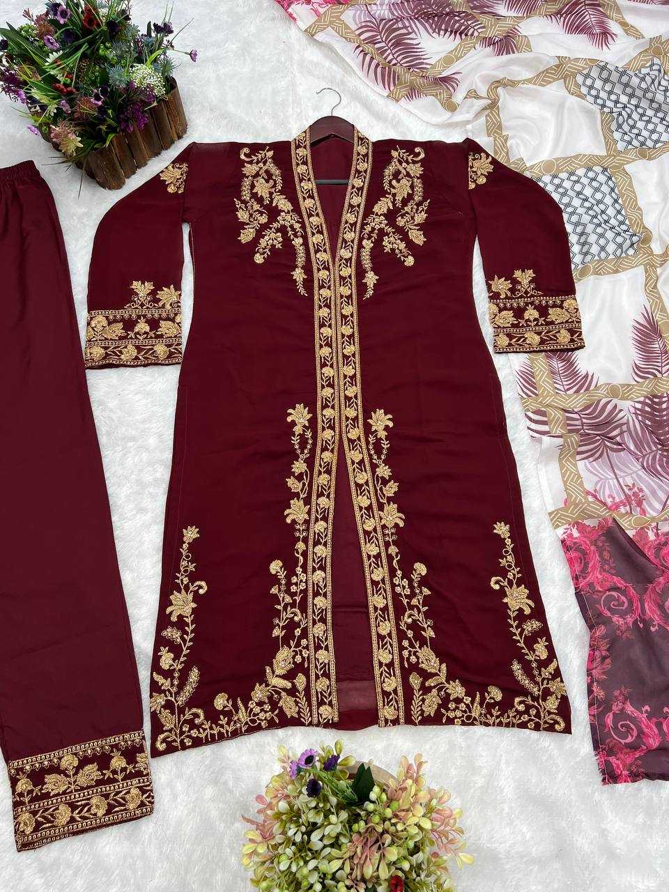 YNF FAUX GEORGETTE KESH227 1013 SUITS & DRESSES WHOLESALE LADIES EMBROIDERY GEORGETTE PARTY WEAR WEDDING MAROON SALWAR SUITS MANUFACTURER