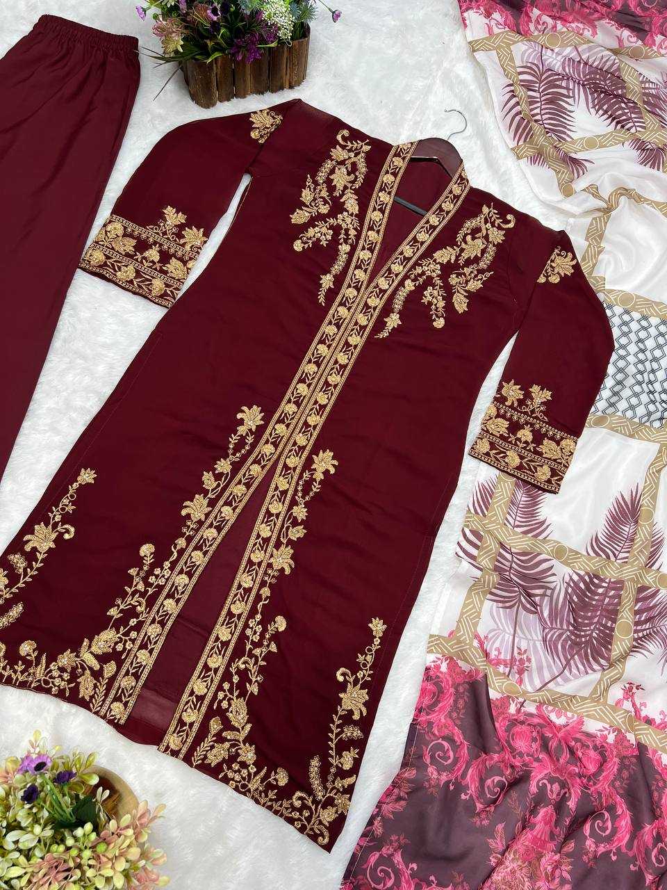 YNF FAUX GEORGETTE KESH227 1013 SUITS & DRESSES WHOLESALE LADIES EMBROIDERY GEORGETTE PARTY WEAR WEDDING MAROON SALWAR SUITS MANUFACTURER